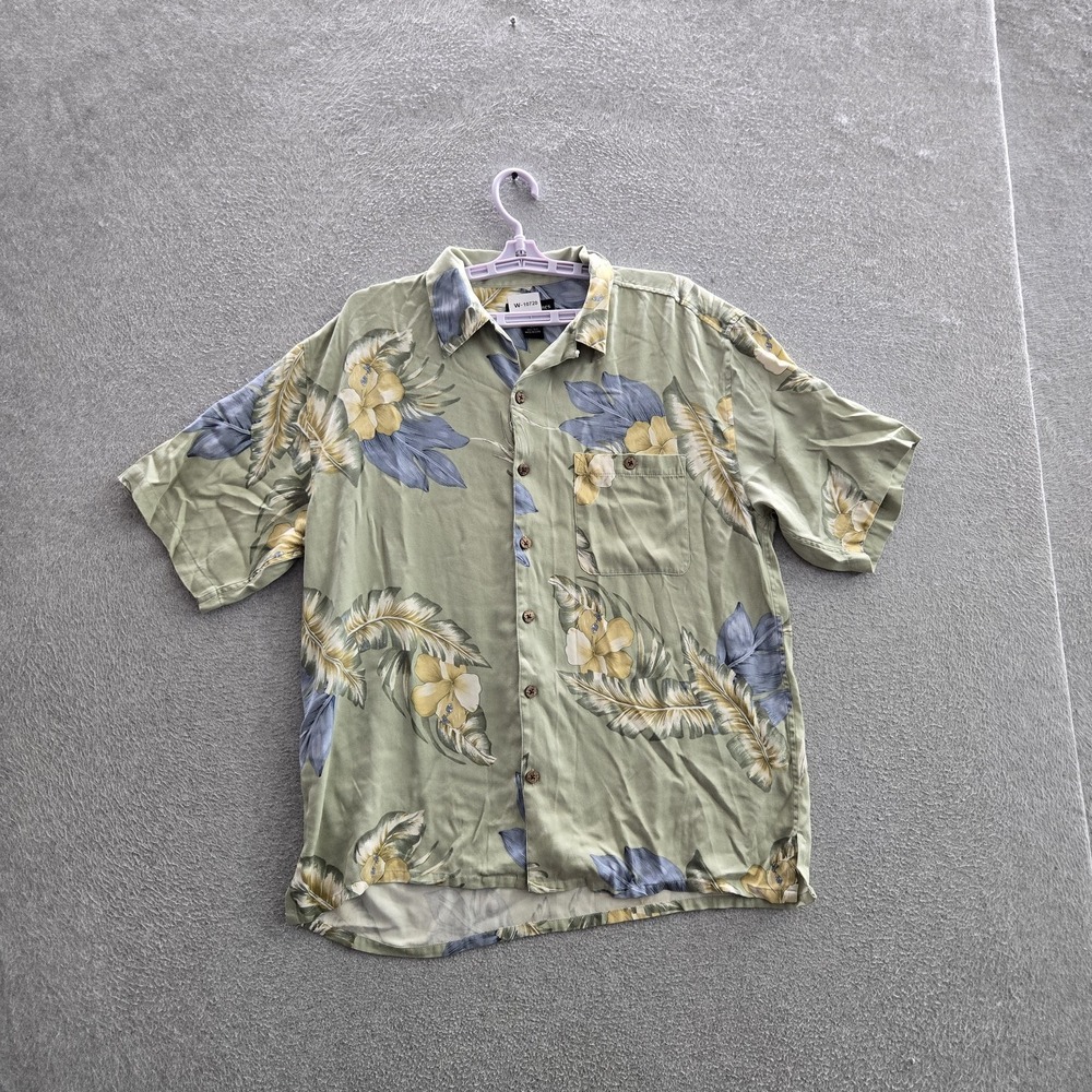 Patrick James Men Button Up Shirt L Green Silk Floral Signature Collection
